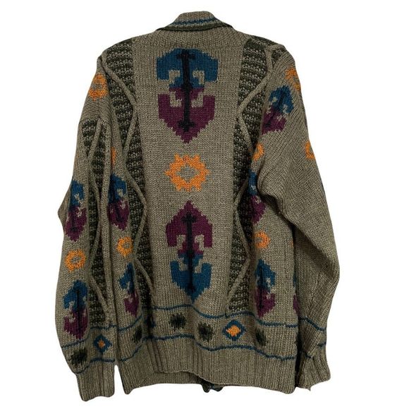 Vintage Boston Traders Hand knit Limited Ed Green Grandpa Cardigan Sweater Sz M - Picture 4 of 12